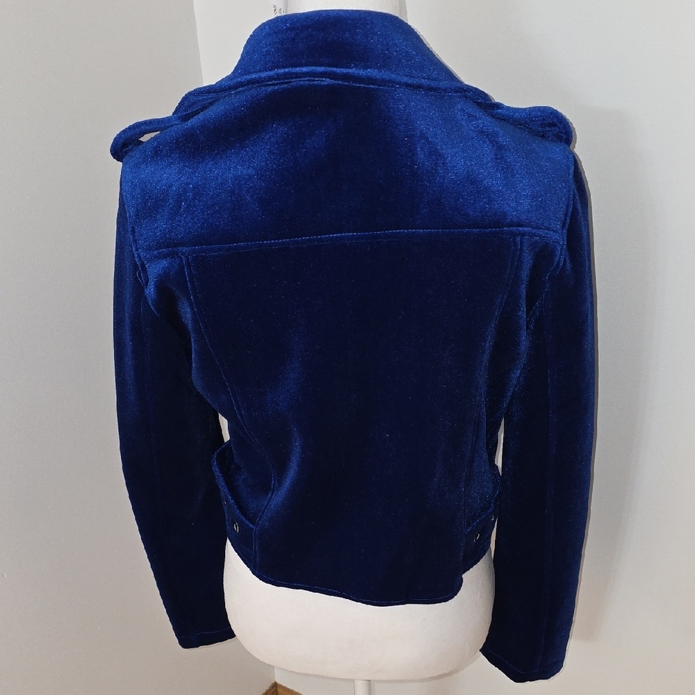 AKIRA Royal Blue Velvet Leather Jacket - Picture 2 of 4